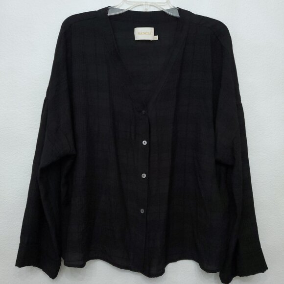 Anthropologie Sancia V-Neck Women's Button Breezy Check Shirt Size Large - Picture 2 of 13